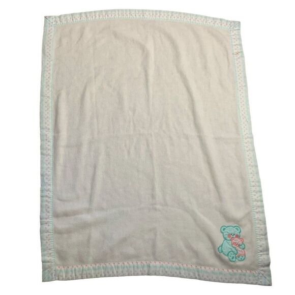 Vintage Knit Baby Crib Blanket Throw 35 x 44 White Embroidered Applique Bears - Picture 1 of 3